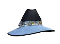 a blue hat with a black band