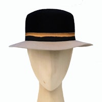 a mannequin hat with a black and gold stripe